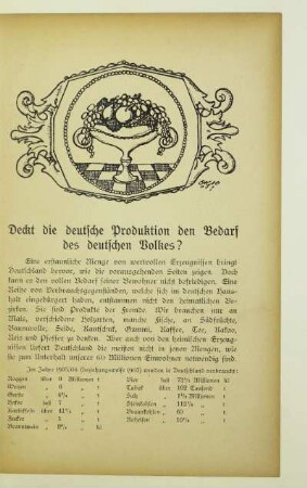 Deckt die deutsche Produktion den Bedarf des deutschen Volkes?