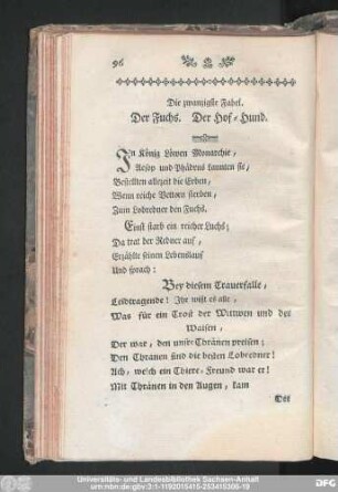 Die zwanzigste Fabel. Der Fuchs. Der Hof-Hund.