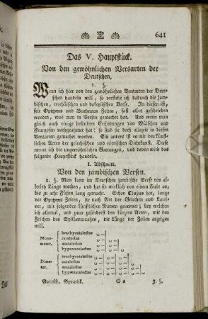 Das V. Hauptstück. Von den gewöhnlichen Versarten der Deutschen