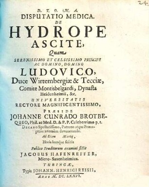 Disputatio Medica. De Hydrope Ascite