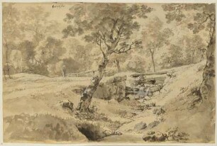Bach mit großem Baum und Brücke