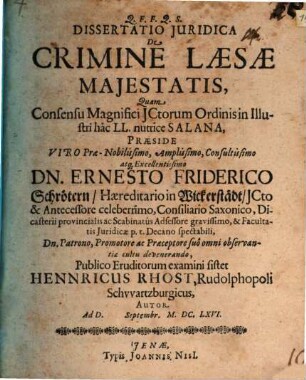 Diss. iur. de crimine laesae majestatis