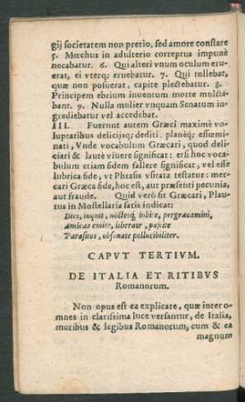 Caput Tertium. De Italia Et Ritibus Romanorum.