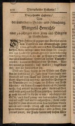 252-276, Vierzehende Historie / Von der sonderbaren Bekehr- und Erleuchtung Margretae Henrichs / ...