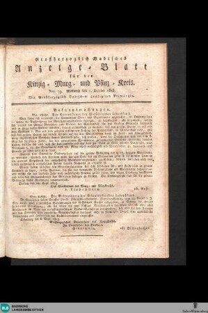 Grossherzoglich Badisches Anzeige-Blatt für den Kinzig-, Murg- und Pfinz-Kreis, Großherzoglich Badisches Anzeige-Blatt für den Kinzig-, Murg- und Pfinz-Kreis