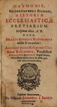 Haymonis Historiae Ecclesiasticae Breviarium