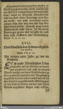 XVII. Des Menschlichen Lebens abgebildete Eitelkeit