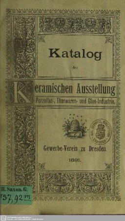 Katalog der Keramischen Ausstellung Porzellan-, Thonwaren- und Glas-Industrie