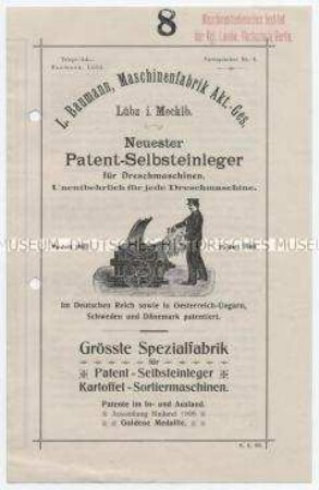 Neuester Patent-Selbsteinleger für Dreschmaschinen.