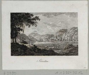 Das Elbtal mit Schandau (Bad Schandau) in der Sächsischen Schweiz vom linken Ufer nach Nordwesten, im Hintergrund der Lilienstein