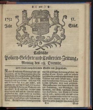 51. Stueck, Montag den 18. Decembr. 1752