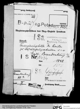 Finanzierungshilfe des Reiches zu den Aufschließungsarbeiten in Brandenburg (Havel)