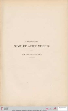 I. Abtheilung. Gemälde alter Meister (Nr. 1 - 110)