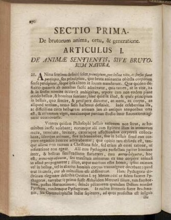 Sectio Prima. De brutorum anima, ortu, & generatione.