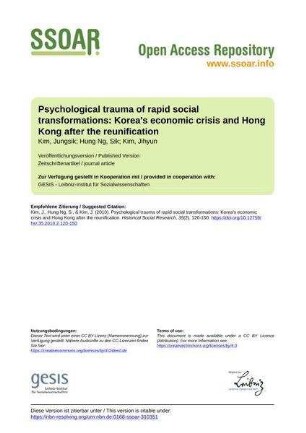 Psychological trauma of rapid social transformations: Korea's economic crisis and Hong Kong after the reunification