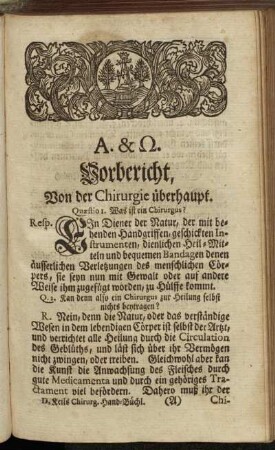 Vorbericht, Von der Chirurgie überhaupt.