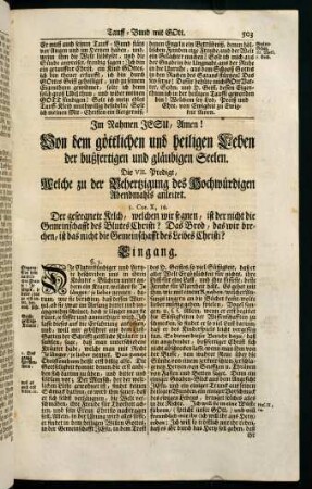 503-525, Die VII. Predigt, Welche zu der Behertzigung des Hochwürdigen Abendmahls anleitet.