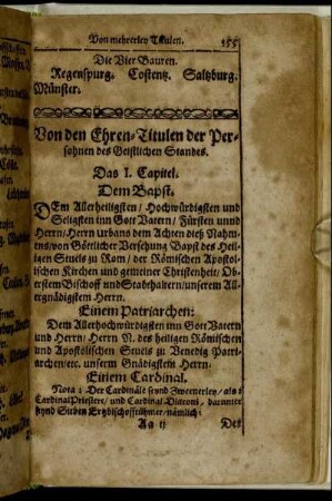 [Zum Ersten.] Von Ehrentitulen der Persohnen des Geistlichen Standes.