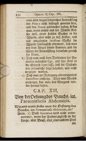 Cap. XIII. Von der Oefnung des Bauchs, lat. Paracenthesis Abdominis.