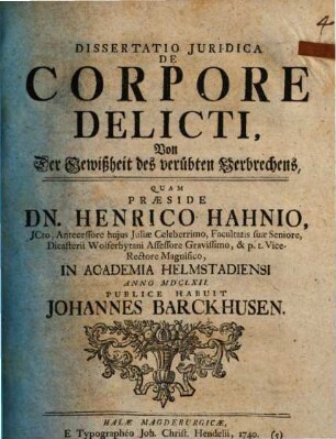Dissertatio iuridica de corpore delicti, Von der Gewißheit des verübten Verbrechens