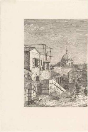 Das Haus mit der Inschrift (Phantasievedute von Venedig, linke Hälfte), aus der Folge "Vedute altre prese da i luoghi altre ideate da Antonio Canal"