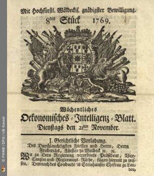 8tes Stück, den 21ten November 1769