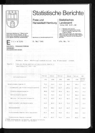 Index der Nettoproduktion im Februar 1985 : Lfd. Nr. 18