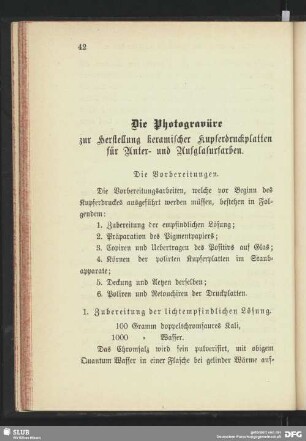 1. Zubereitung der empfindlichen Lösung.