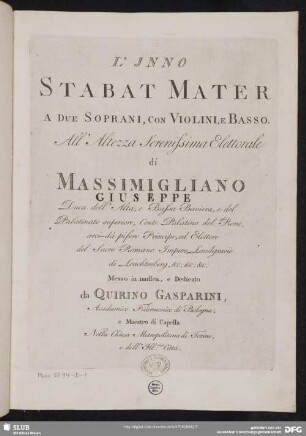 L'inno Stabat Mater : a due soprani, con violini, e basso