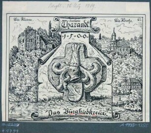Darstellung des Bergfriedkreuzes, der Burgruine und der Stadt- und Bergkirche in Tharandt, aus: "Bergblumen, Nr. 160, 16. Okt., 1889"