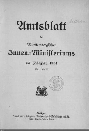 64.1934: Innenministerium, Amtsblatt 1934