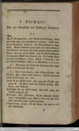 I. Abschnitt. Von der Oberfläche der Erdkugel überhaupt