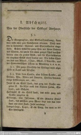I. Abschnitt. Von der Oberfläche der Erdkugel überhaupt