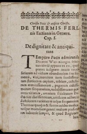 Pars prima. De Thermis Ferinis Enzianis in Genere