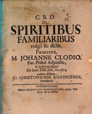 De spiritibus familiaribus vulgo sic dictis