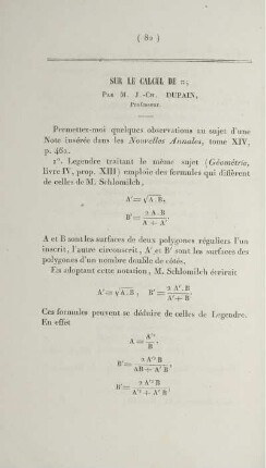 Sur le calcul de π.