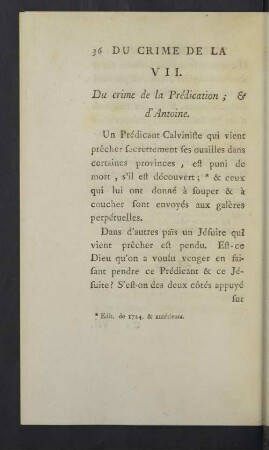 VII. Du crime de la Prédication; & d`Antoine.