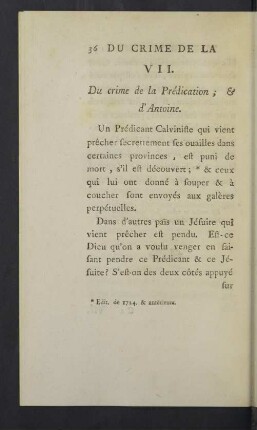 VII. Du crime de la Prédication; & d`Antoine.