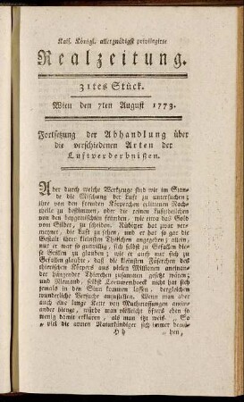 31tes Stück. Wien den 7ten August 1773.