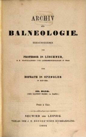 Archiv für Balneologie, 3. 1864 = 14