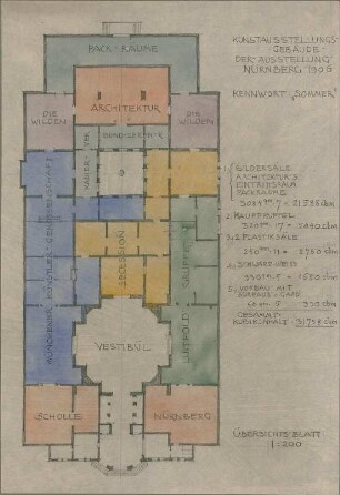 Pfann, Paul; Nürnberg; Landesausstellung 1906, Kunstausstellungsgebäude - Grundriss