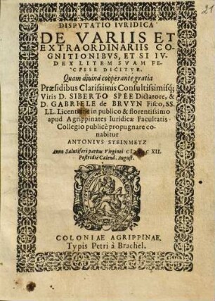 Disputatio iuridica ex Tit. FF. de variis et ex extraordinariis cognitionibus, et si iudex litem suam fecisse dicitur