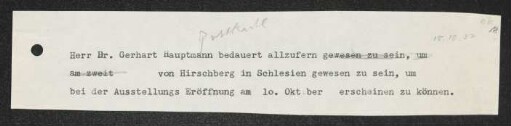 Brief von Gerhart Hauptmann