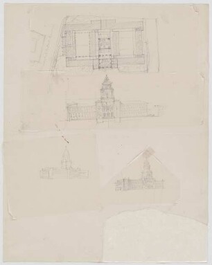 Thiersch, Friedrich von; Leipzig (Sachsen); Reichsgericht - Grundriss, Ansicht, Perspektiven