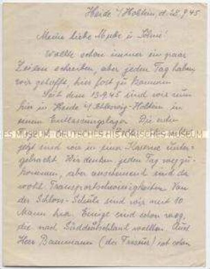 Brief eines ehemaligen Wehrmachtsangehörigen an seine Familie aus einem Entlassungslager der Alliierten - Personenkonvolut