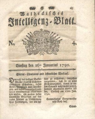 No. 4, Dinstag den 26ten Januarius 1790