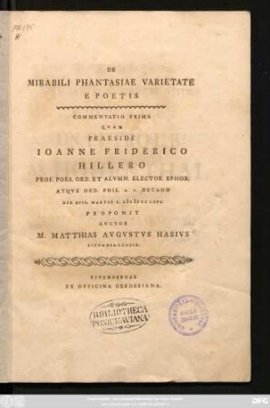 Commentatio 1: De Mirabili Phantasiae Varietate E Poetis