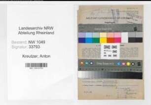 Entnazifizierung Anton Kreutzer , geb. 19.09.1893 (Bahnsekretaer)
