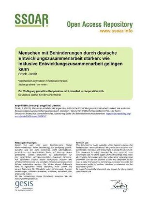 Menschen mit Behinderungen durch deutsche Entwicklungszusammenarbeit stärken: wie inklusive Entwicklungszusammenarbeit gelingen kann