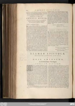 Examen Epistolae Expostulatoriae, Scriptae A Mose Amyraldo Ad Celeberrimum Theologum Andream Rivetum.